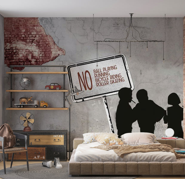 Street Art Wallpaper Wall Mural - No Ball Playing 39"Wx27"H