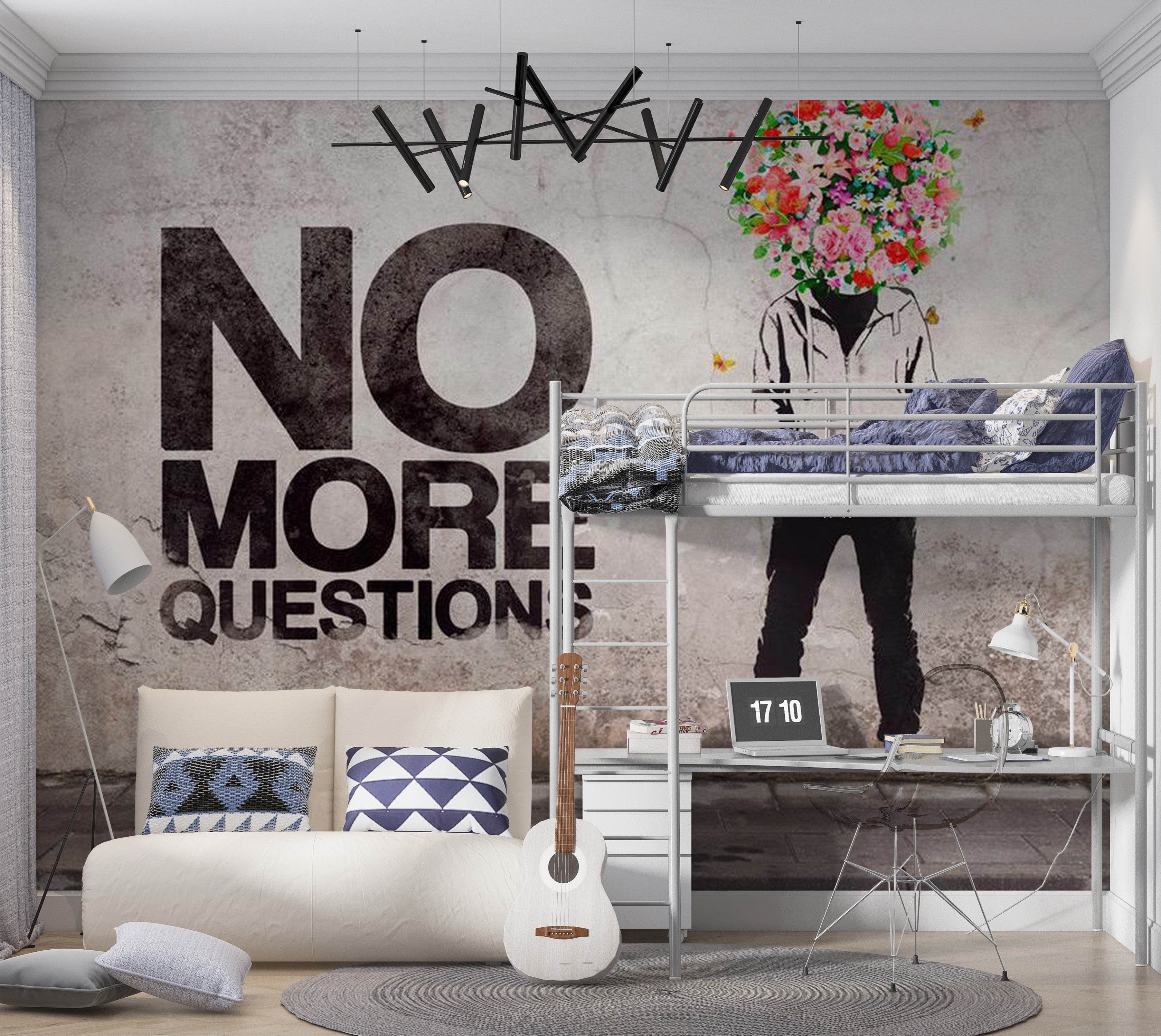 Street Art Wallpaper Wall Mural - No More Questions 39"Wx27"H