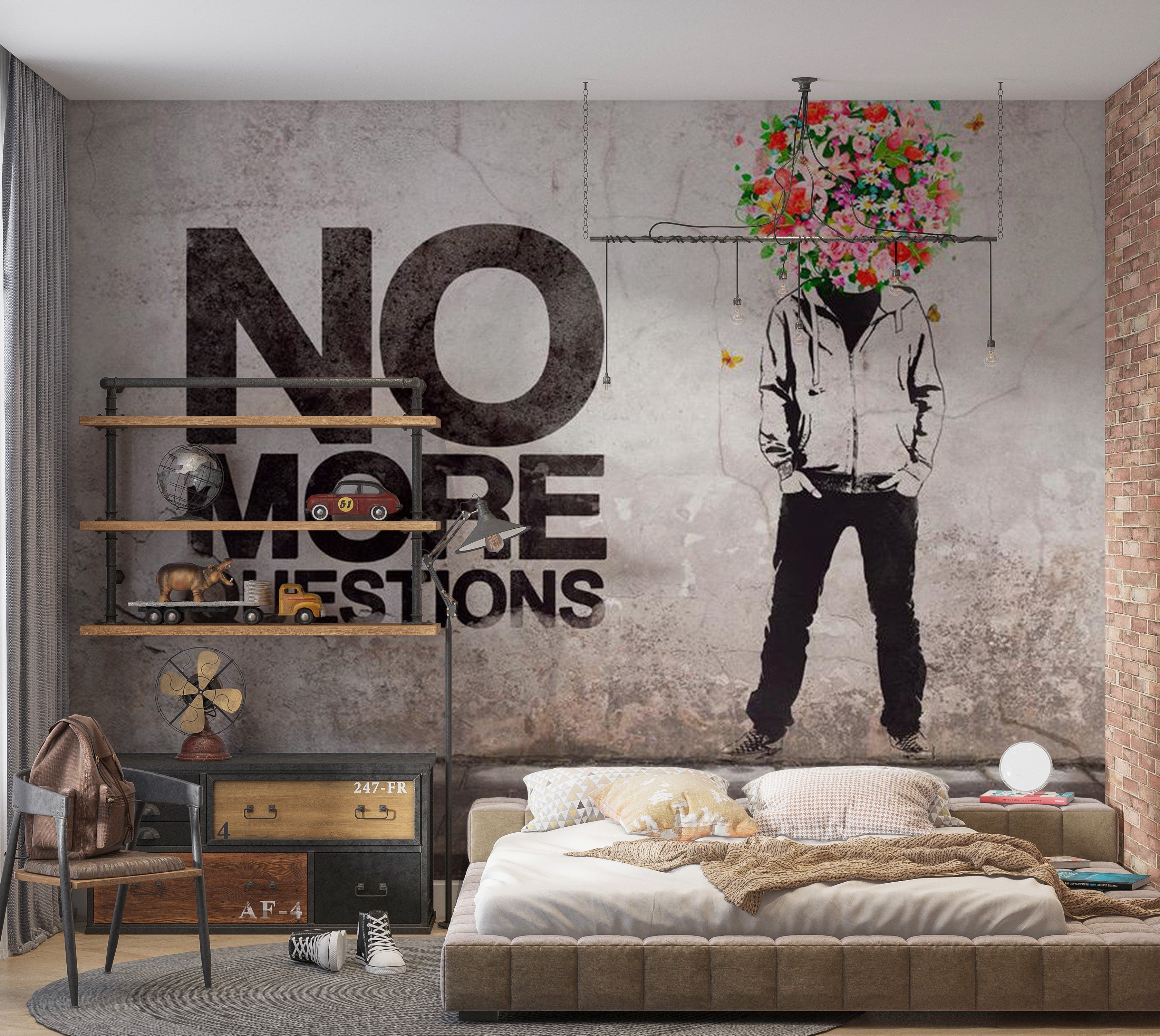 Street Art Wallpaper Wall Mural - No More Questions 39"Wx27"H