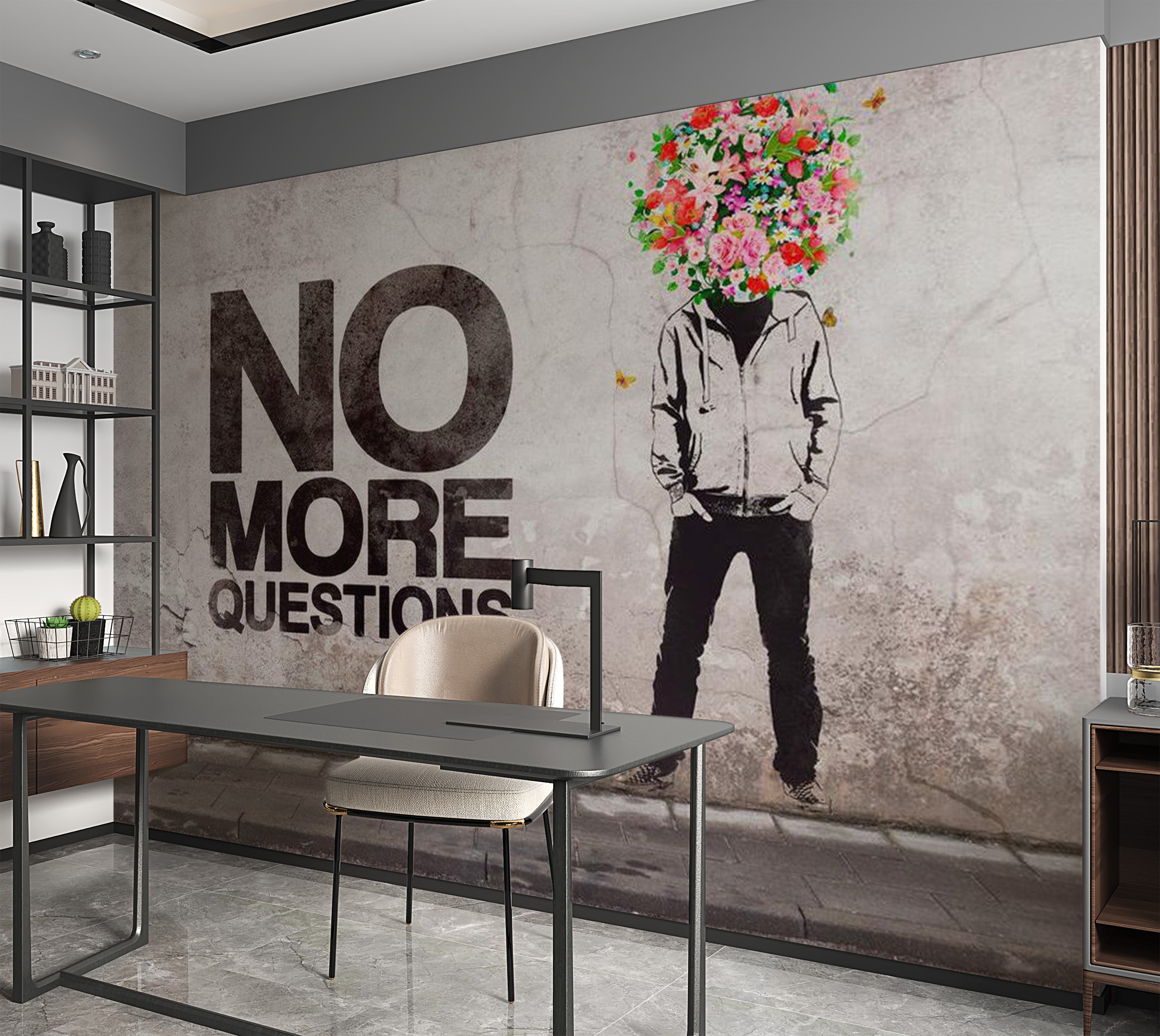 Street Art Wallpaper Wall Mural - No More Questions 39"Wx27"H