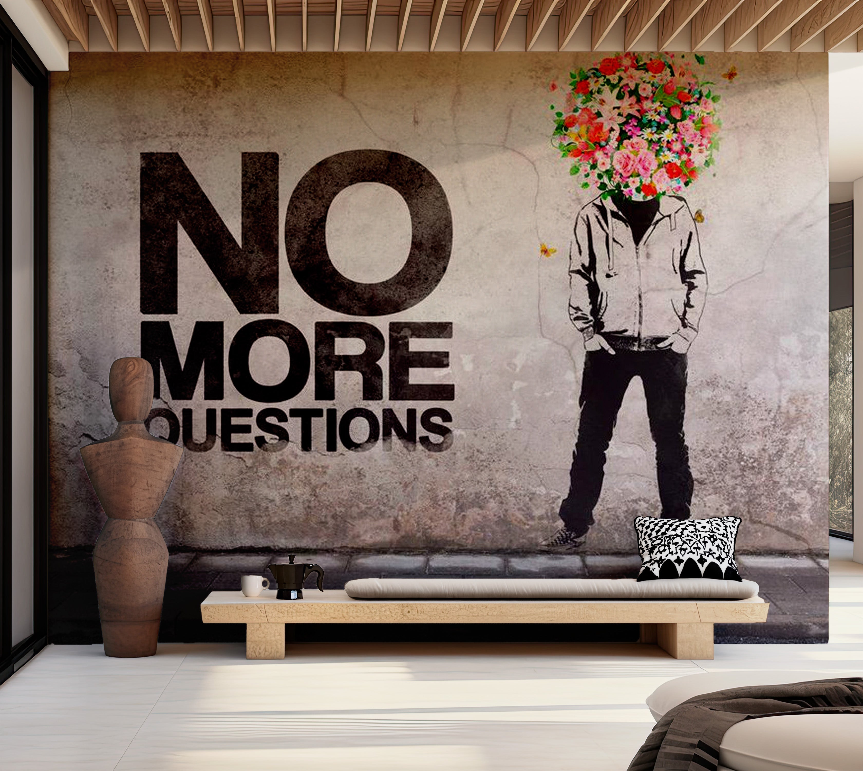 Street Art Wallpaper Wall Mural - No More Questions 39"Wx27"H