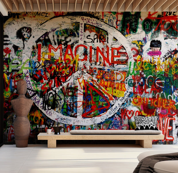 Street Art Wallpaper Wall Mural - Peace Sign Graffiti 39"Wx27"H