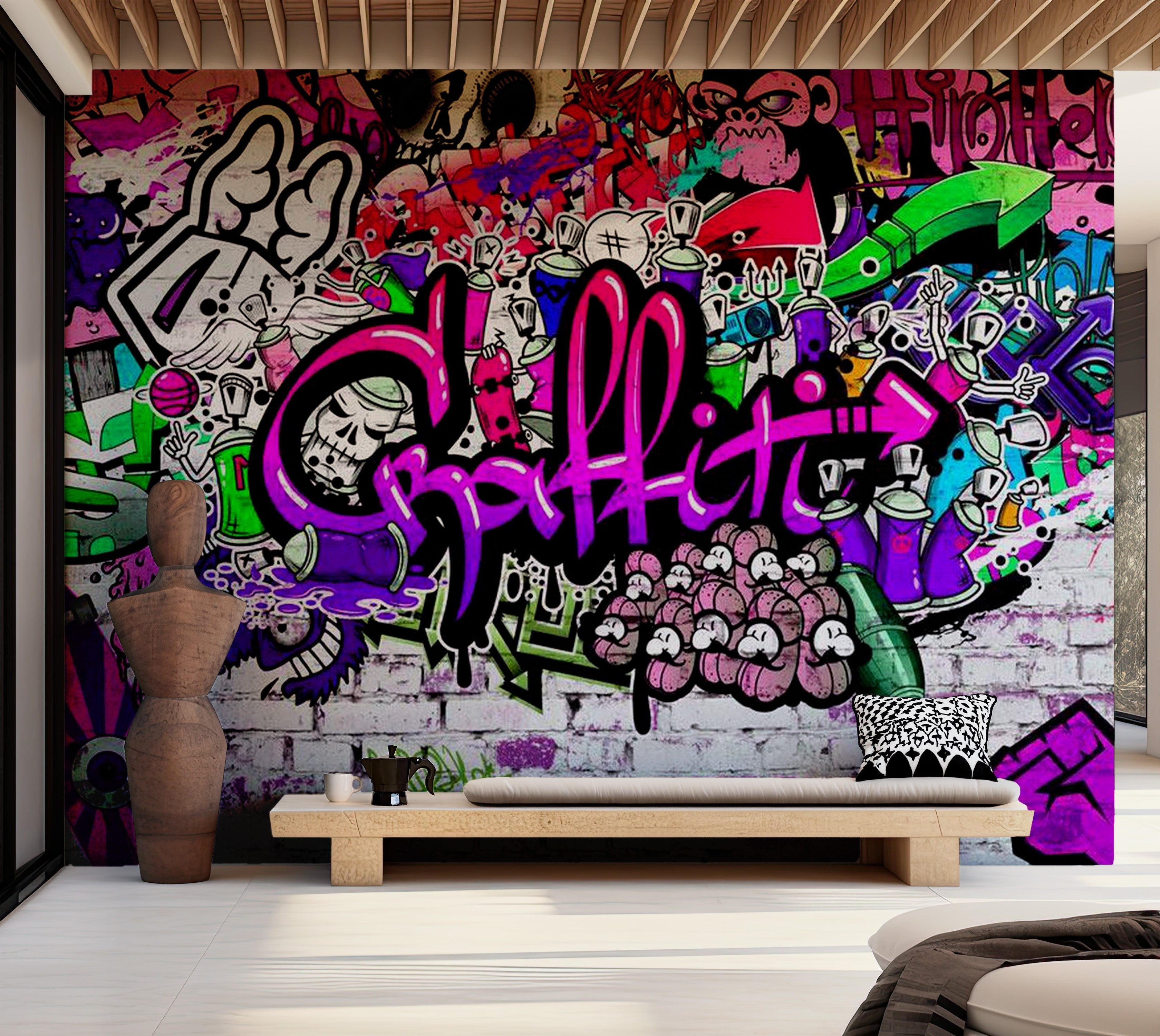 Street Art Wallpaper Wall Mural - Purple Graffiti Groove 39"Wx27"H