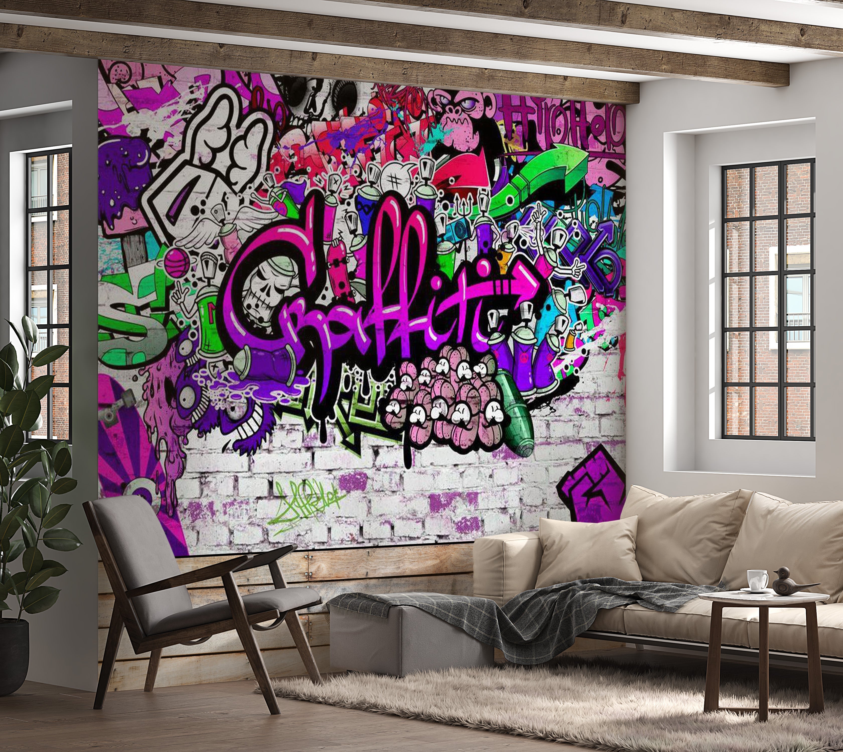 Street Art Wallpaper Wall Mural - Purple Graffiti 39"Wx27"H