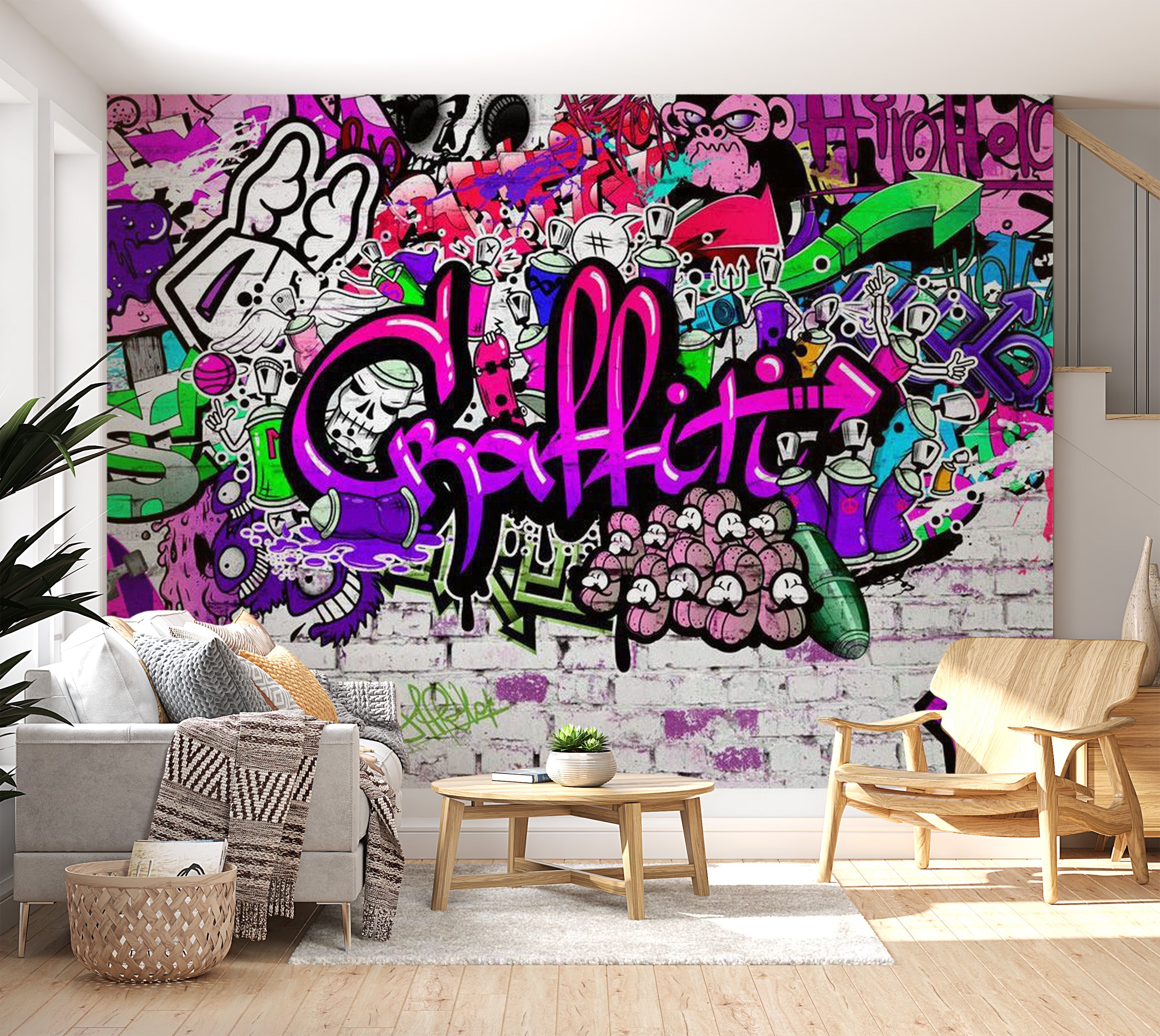 Street Art Wallpaper Wall Mural - Purple Graffiti 39"Wx27"H