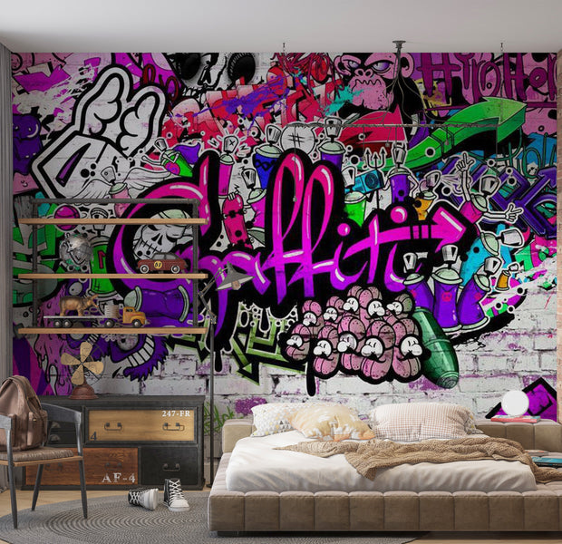 Street Art Wallpaper Wall Mural - Purple Graffiti Groove 39"Wx27"H