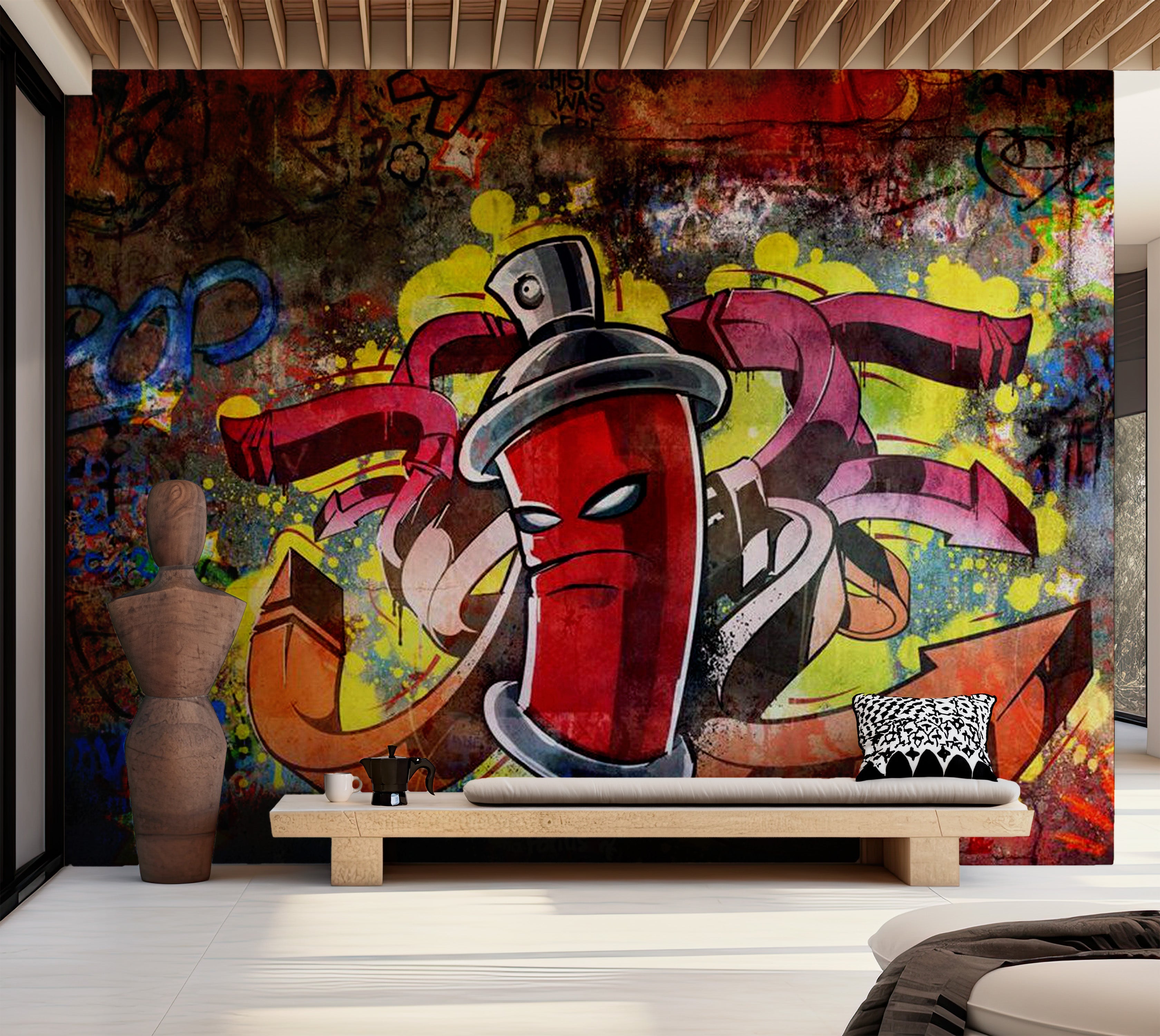 Street Art Wallpaper Wall Mural - Red Graffiti Monster 39"Wx27"H