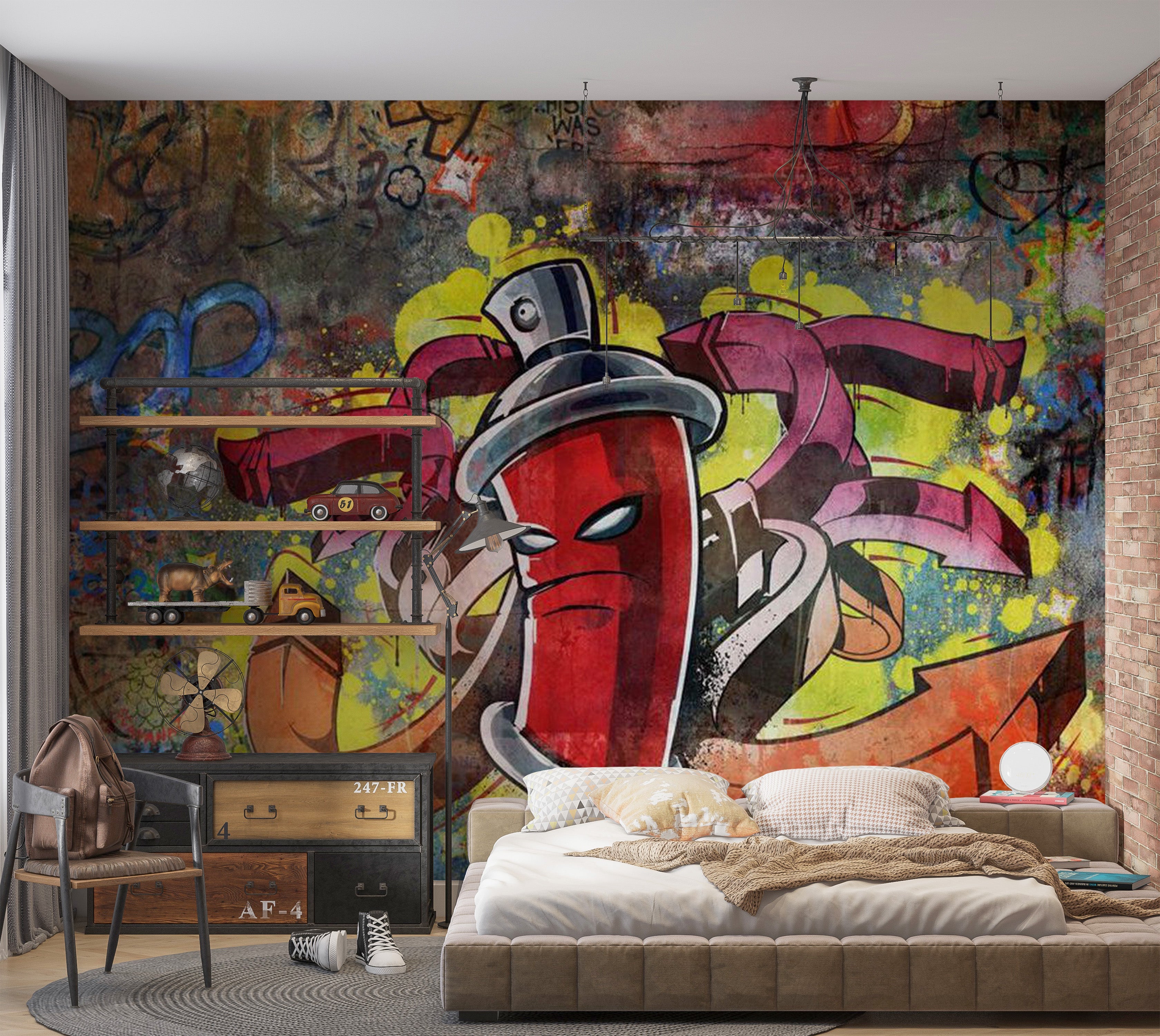 Street Art Wallpaper Wall Mural - Red Graffiti Monster 39"Wx27"H