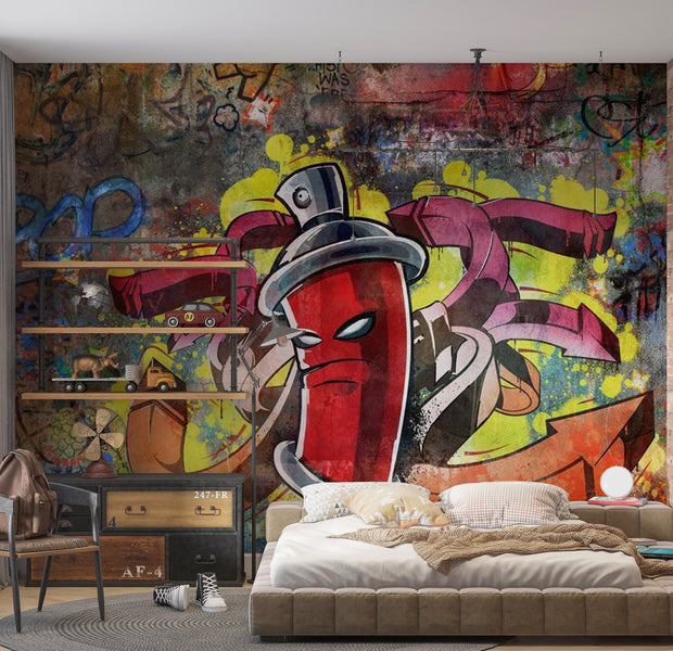 Street Art Wallpaper Wall Mural - Red Graffiti Monster 39"Wx27"H
