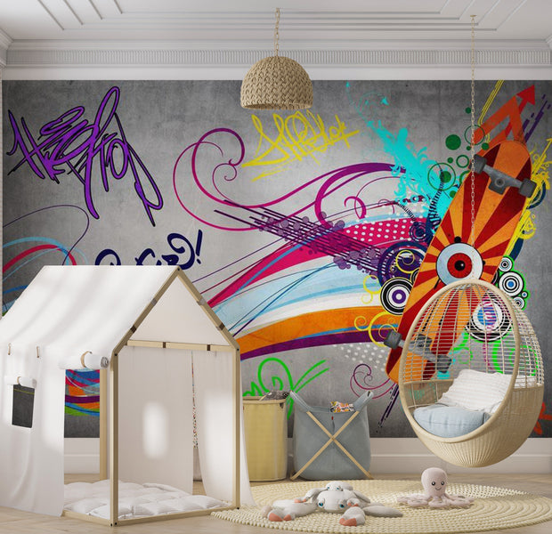 Street Art Wallpaper Wall Mural - Skateboard Swirls 39"Wx27"H