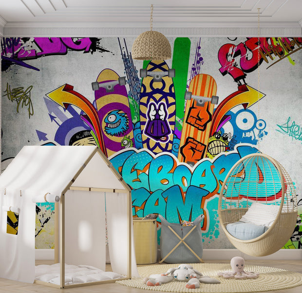 Street Art Wallpaper Wall Mural - Skateboard Team 39"Wx27"H
