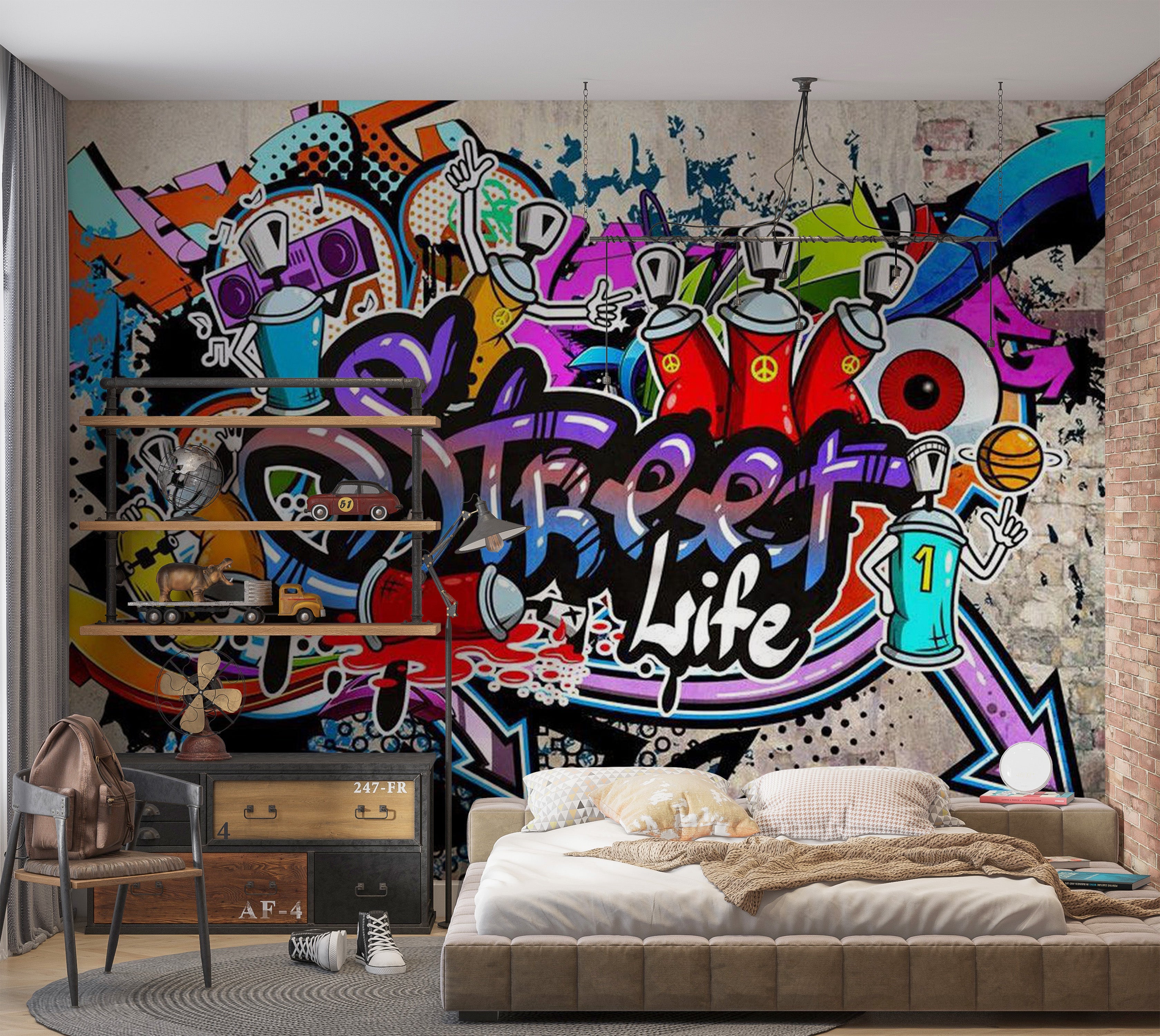 Street Art Wallpaper Wall Mural - Street Game Graffiti 39"Wx27"H