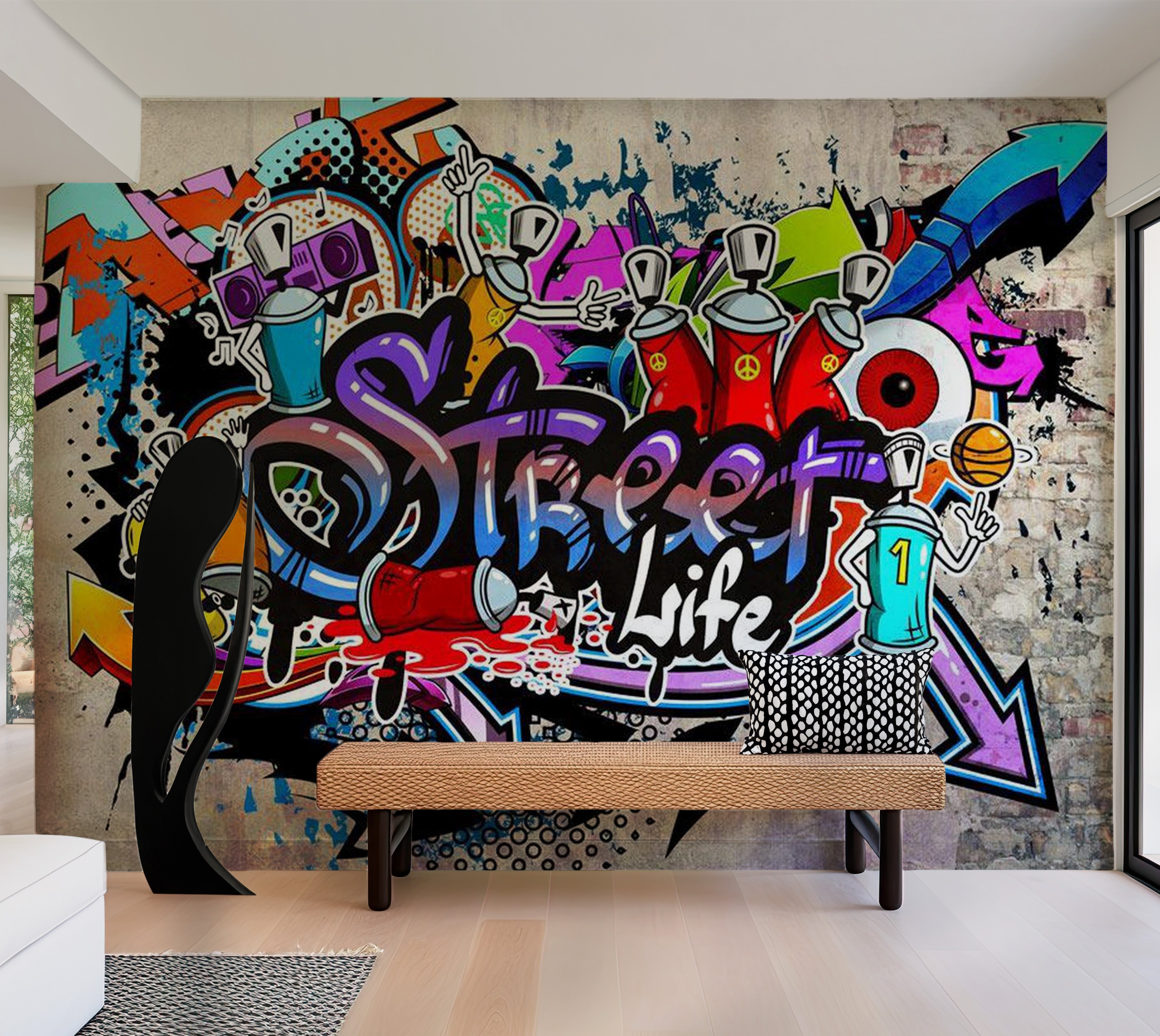 Street Art Wallpaper Wall Mural - Street Game Graffiti 39"Wx27"H