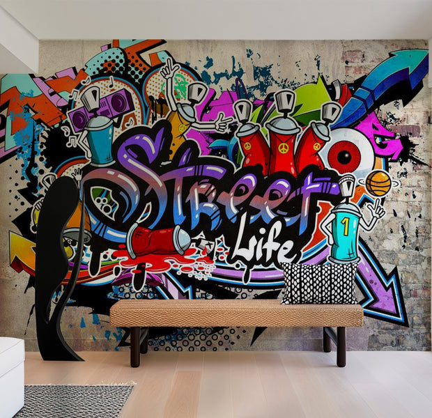 Street Art Wallpaper Wall Mural - Street Game Graffiti 39"Wx27"H