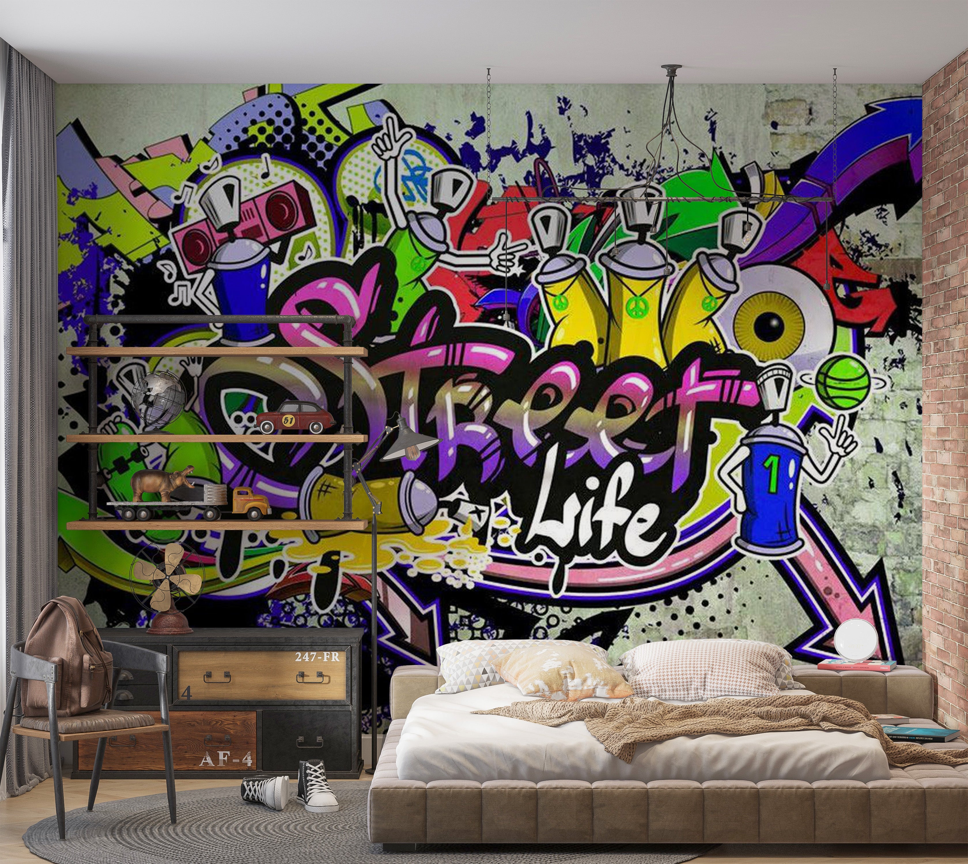 Street Art Wallpaper Wall Mural - Street Life 39"Wx27"H