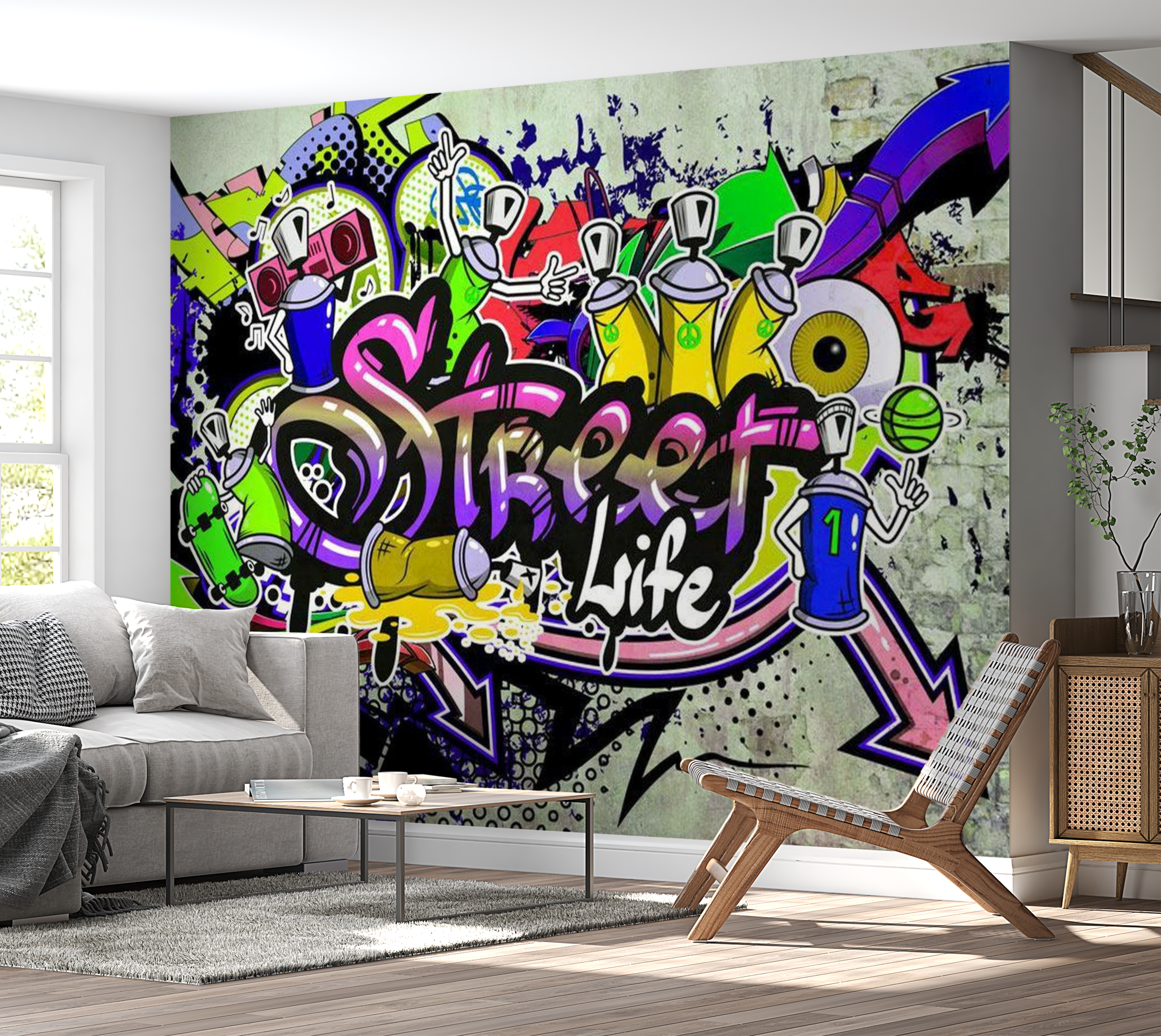 Street Art Wallpaper Wall Mural - Colourful Cooperation 39"Wx27"H