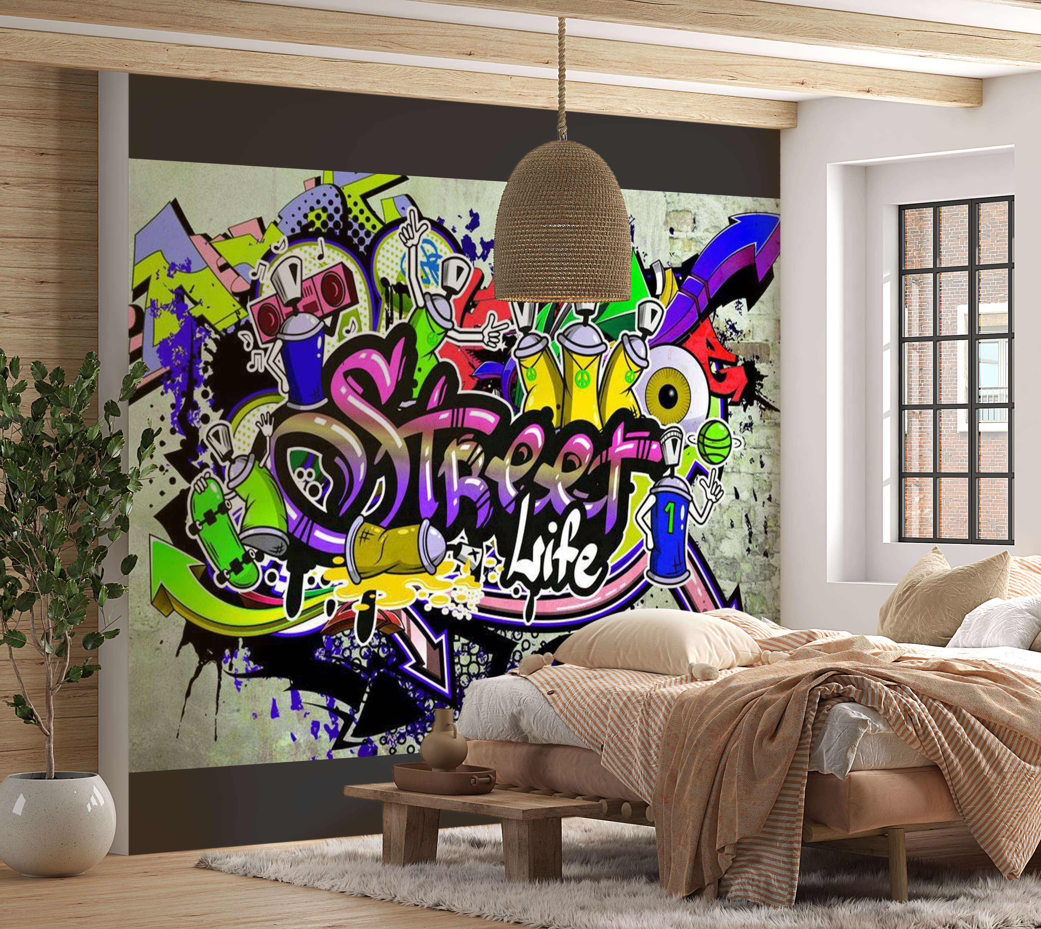 Street Art Wallpaper Wall Mural - Colourful Cooperation 39"Wx27"H