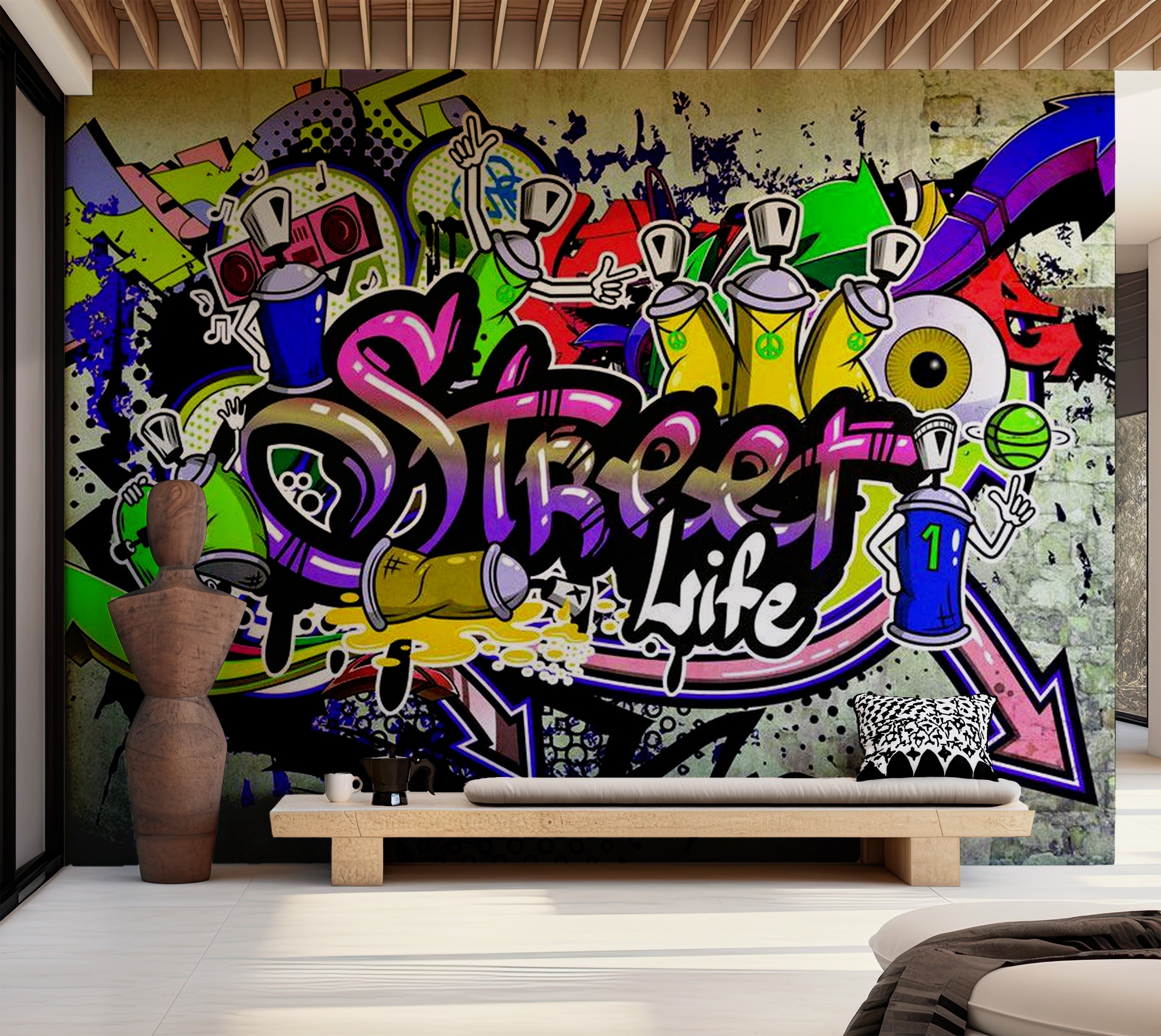 Street Art Wallpaper Wall Mural - Street Life 39"Wx27"H