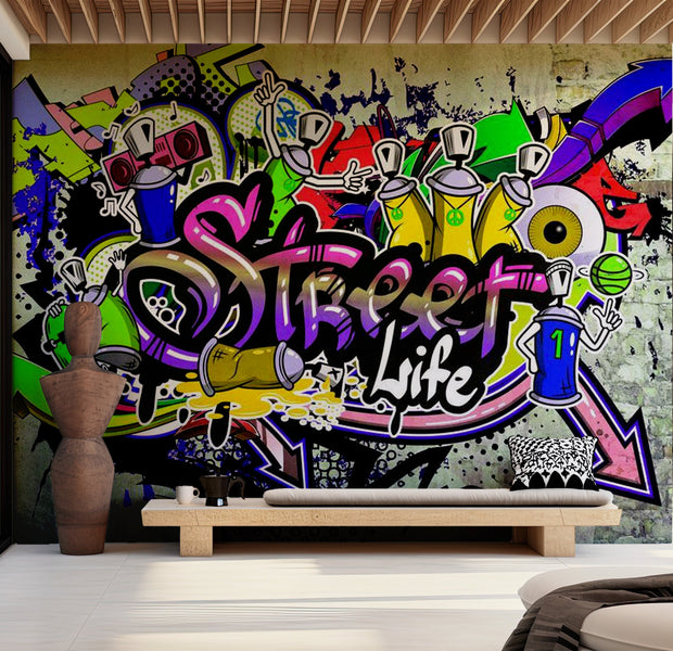 Street Art Wallpaper Wall Mural - Street Life 39"Wx27"H