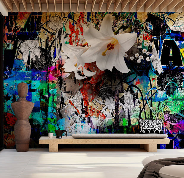 Street Art Wallpaper Wall Mural - Urban Lily Graffiti 39"Wx27"H