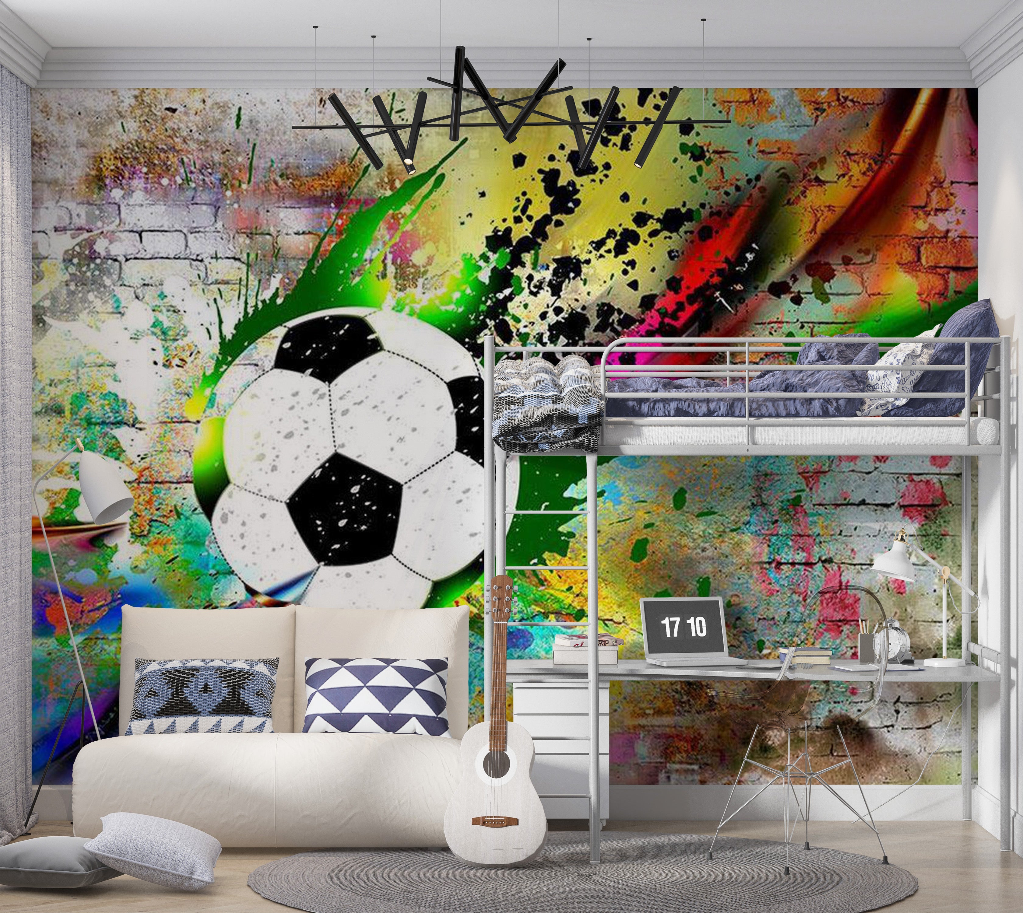 Street Art Wallpaper Wall Mural - Urban Soccer Play 39"Wx27"H