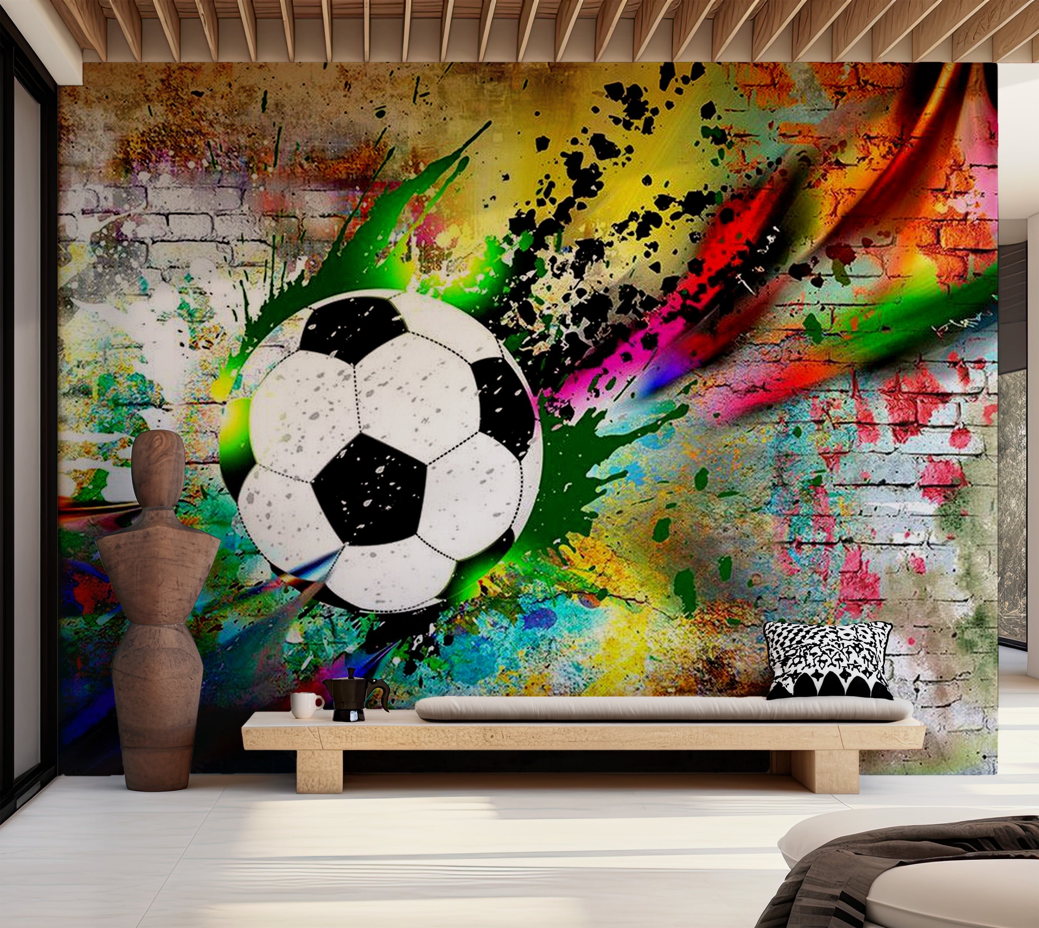 Street Art Wallpaper Wall Mural - Urban Soccer Play 39"Wx27"H