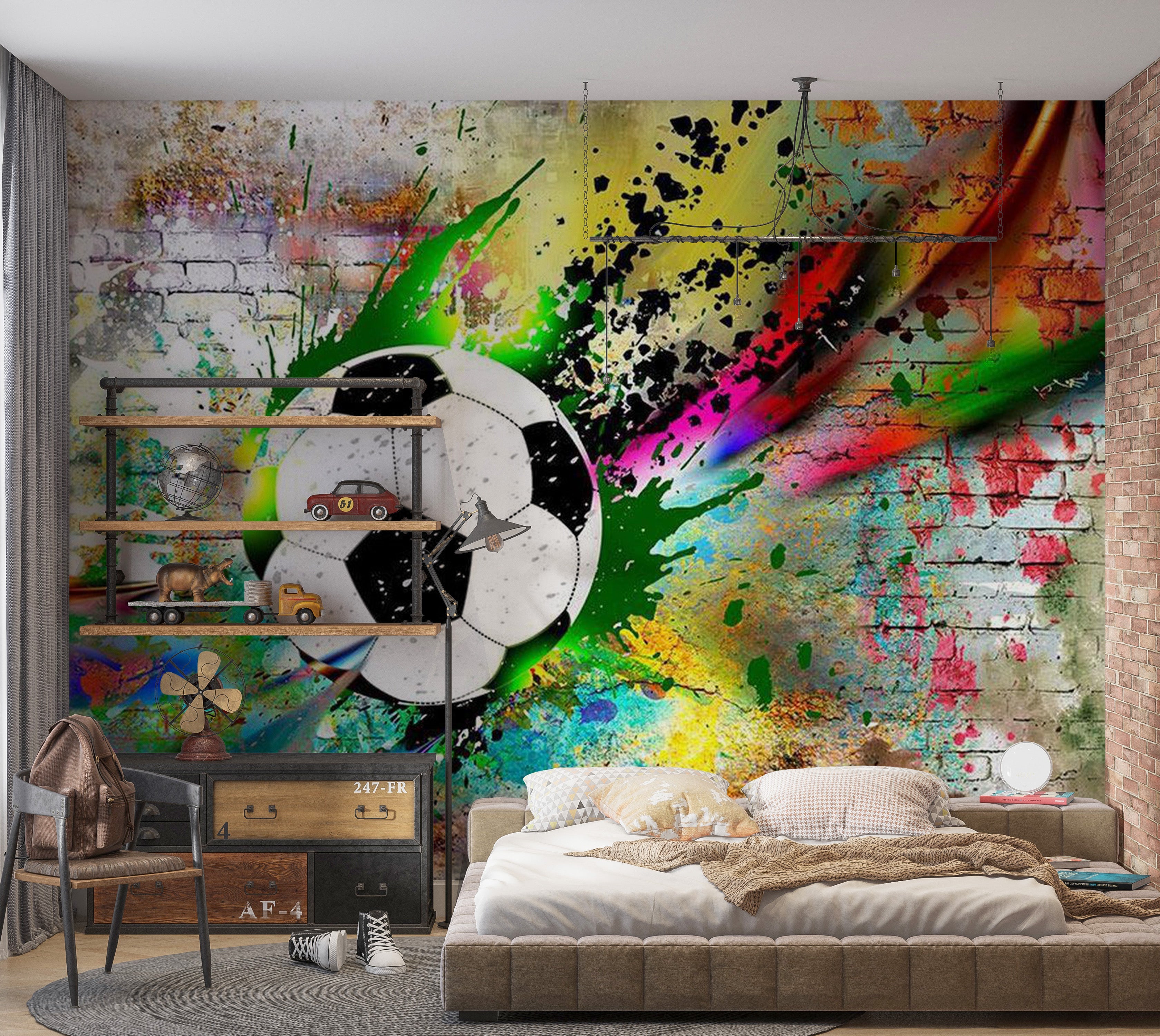 Street Art Wallpaper Wall Mural - Urban Soccer Play 39"Wx27"H