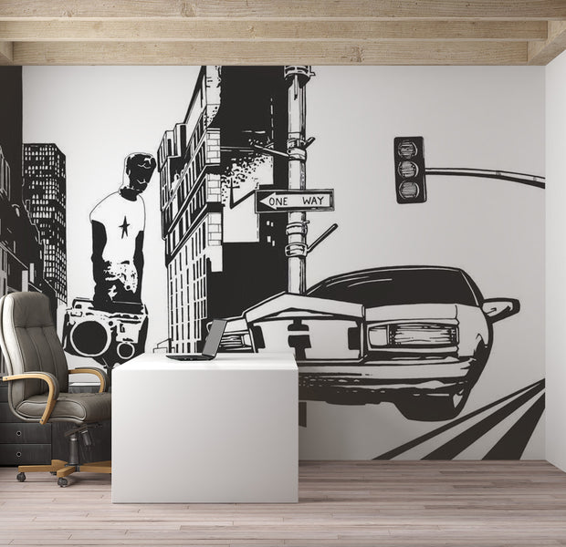 Street Art Wallpaper Wall Mural - Urban Style Drawing 118"Wx90"H