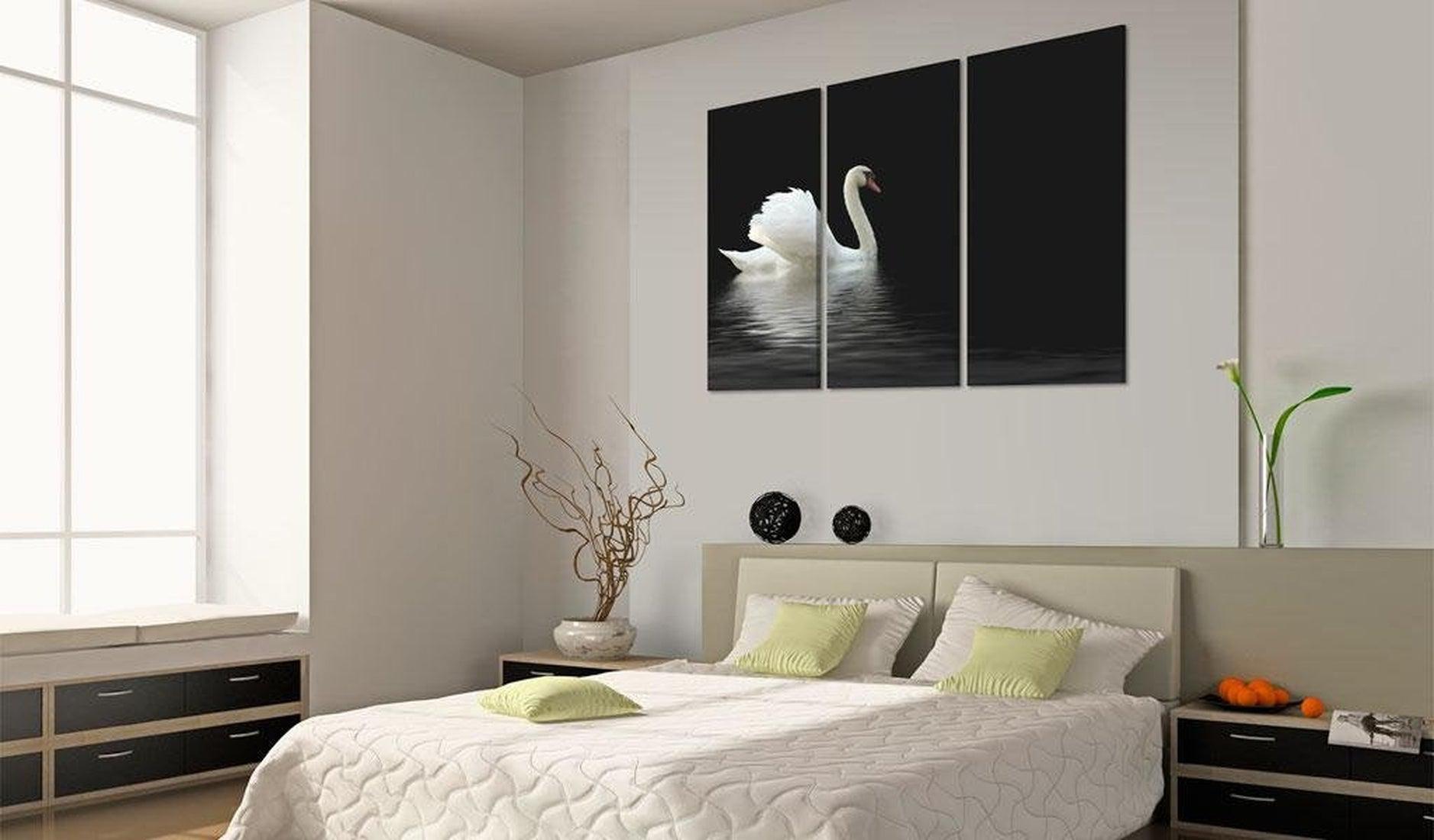 Stretched Canvas Animal Art - A Lonely White Swan