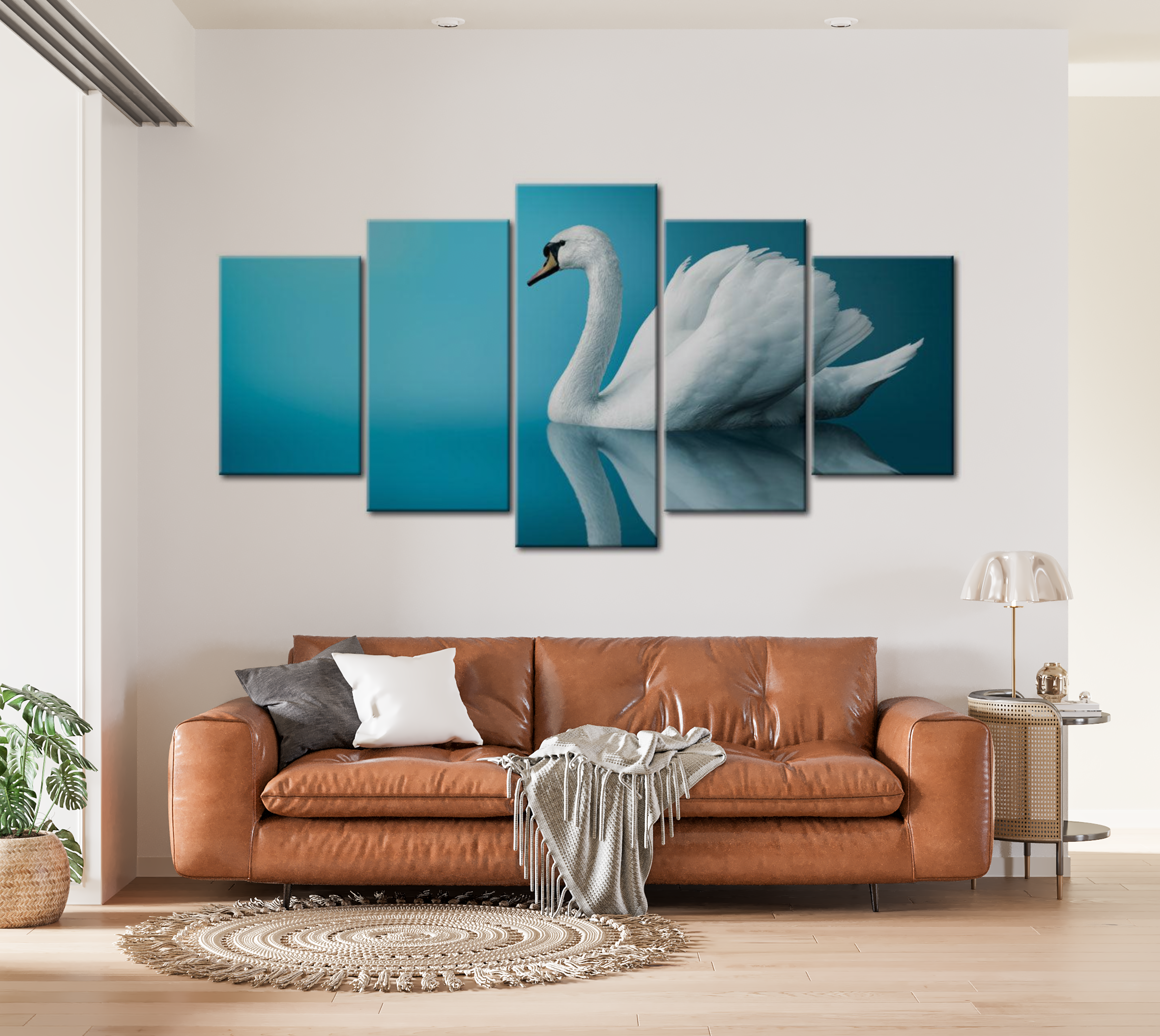 Stretched Canvas Animal Art - A Swan In Blue 40"Wx20"H