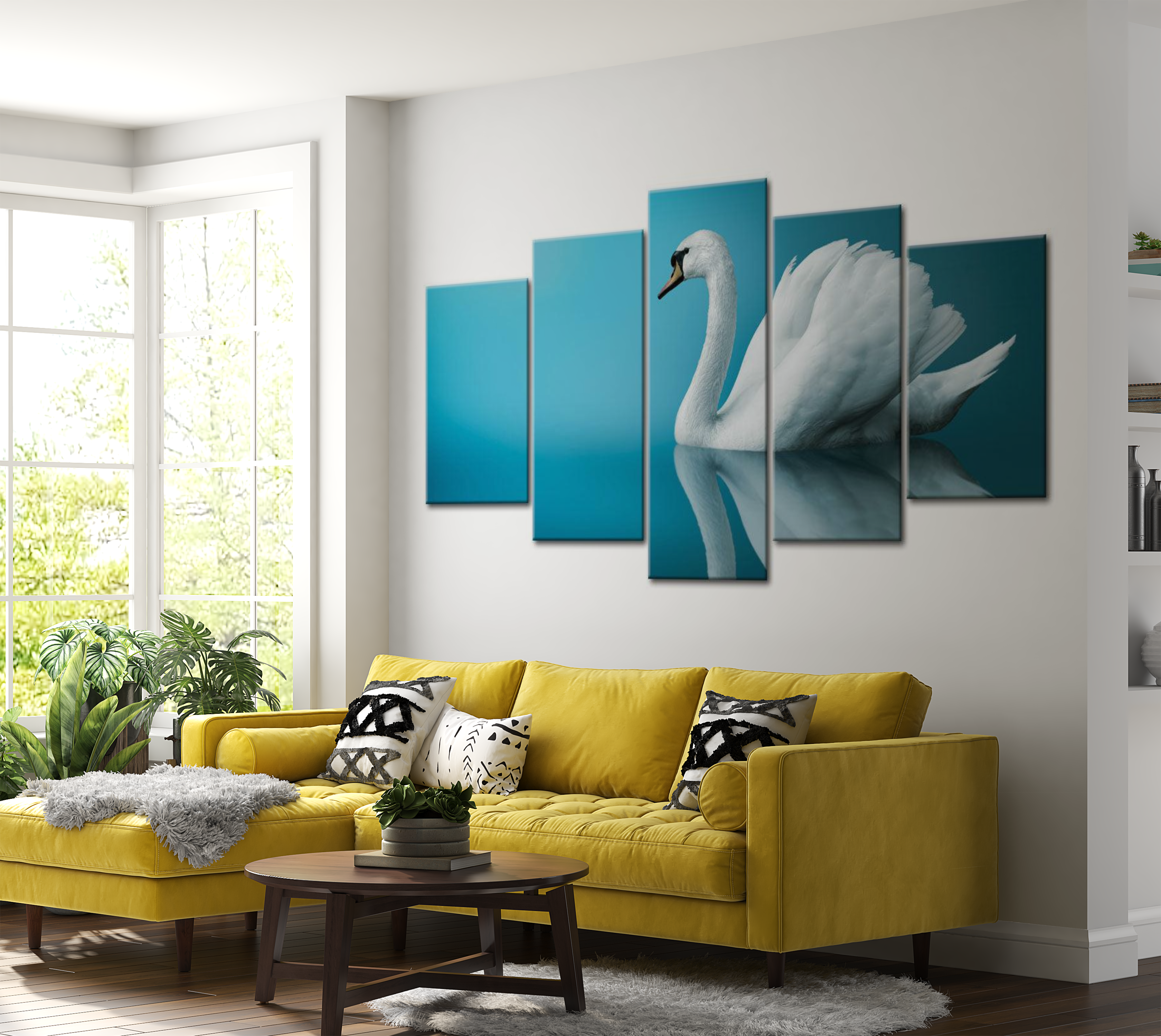 Stretched Canvas Animal Art - A Swan In Blue 40"Wx20"H