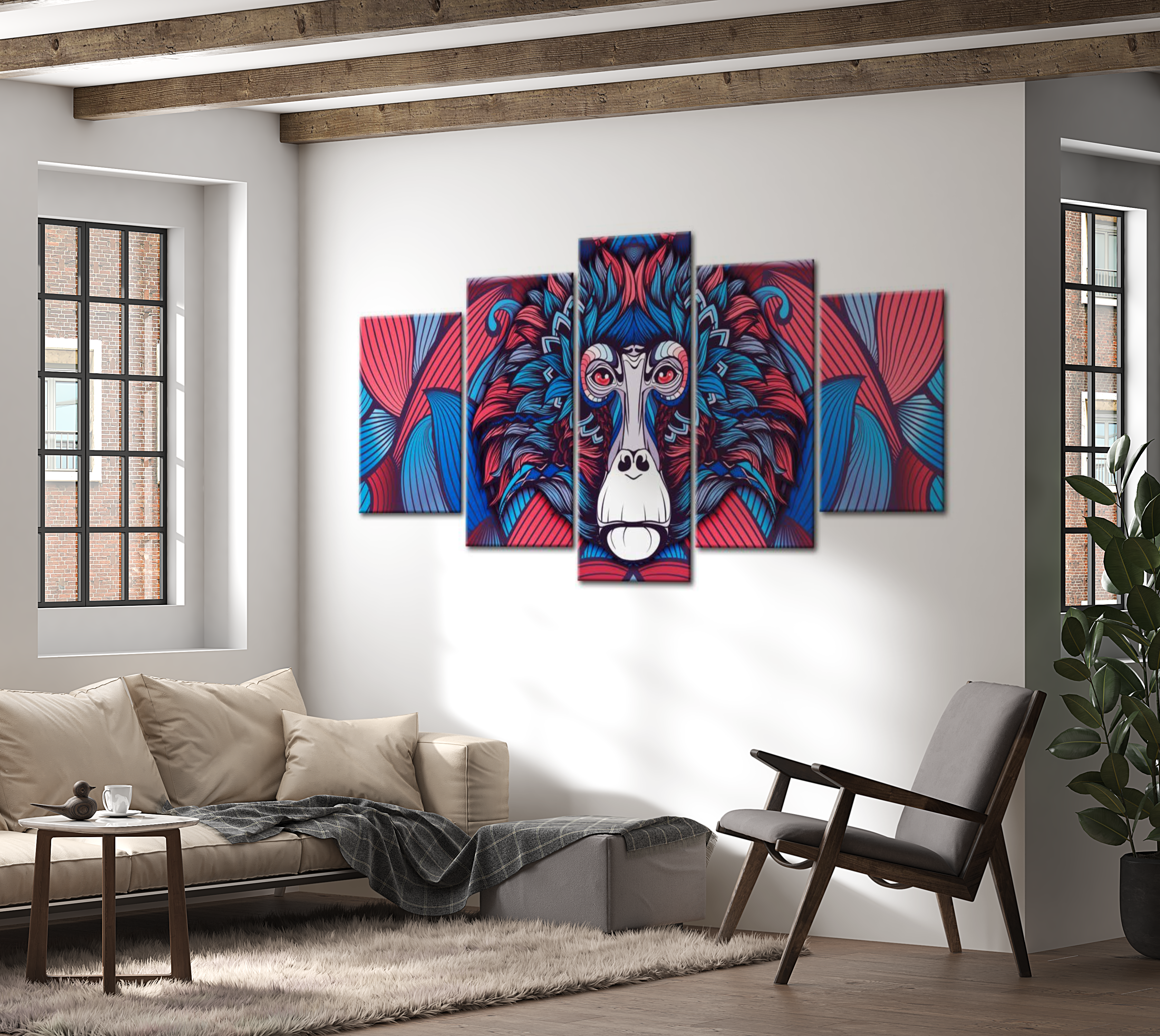 Animal Canvas Wall Art - Abstract Monkey - 5 Pieces