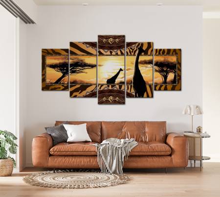 Animal Canvas Wall Art - African Giraffes - 5 Pieces
