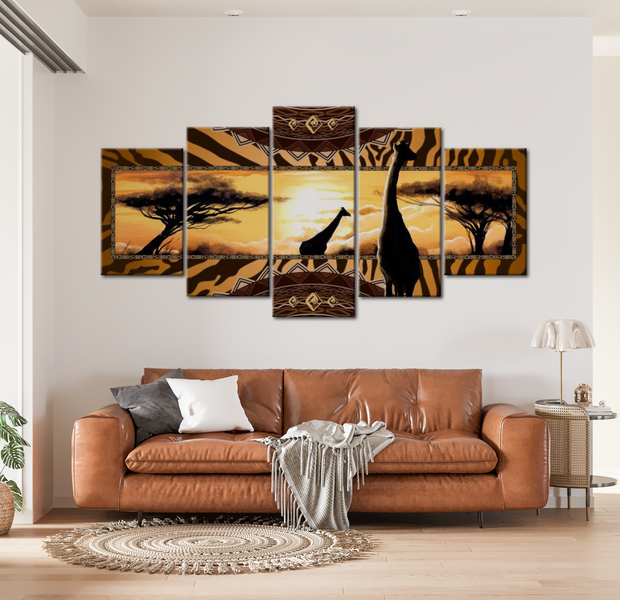 Animal Canvas Wall Art - African Giraffes - 5 Pieces