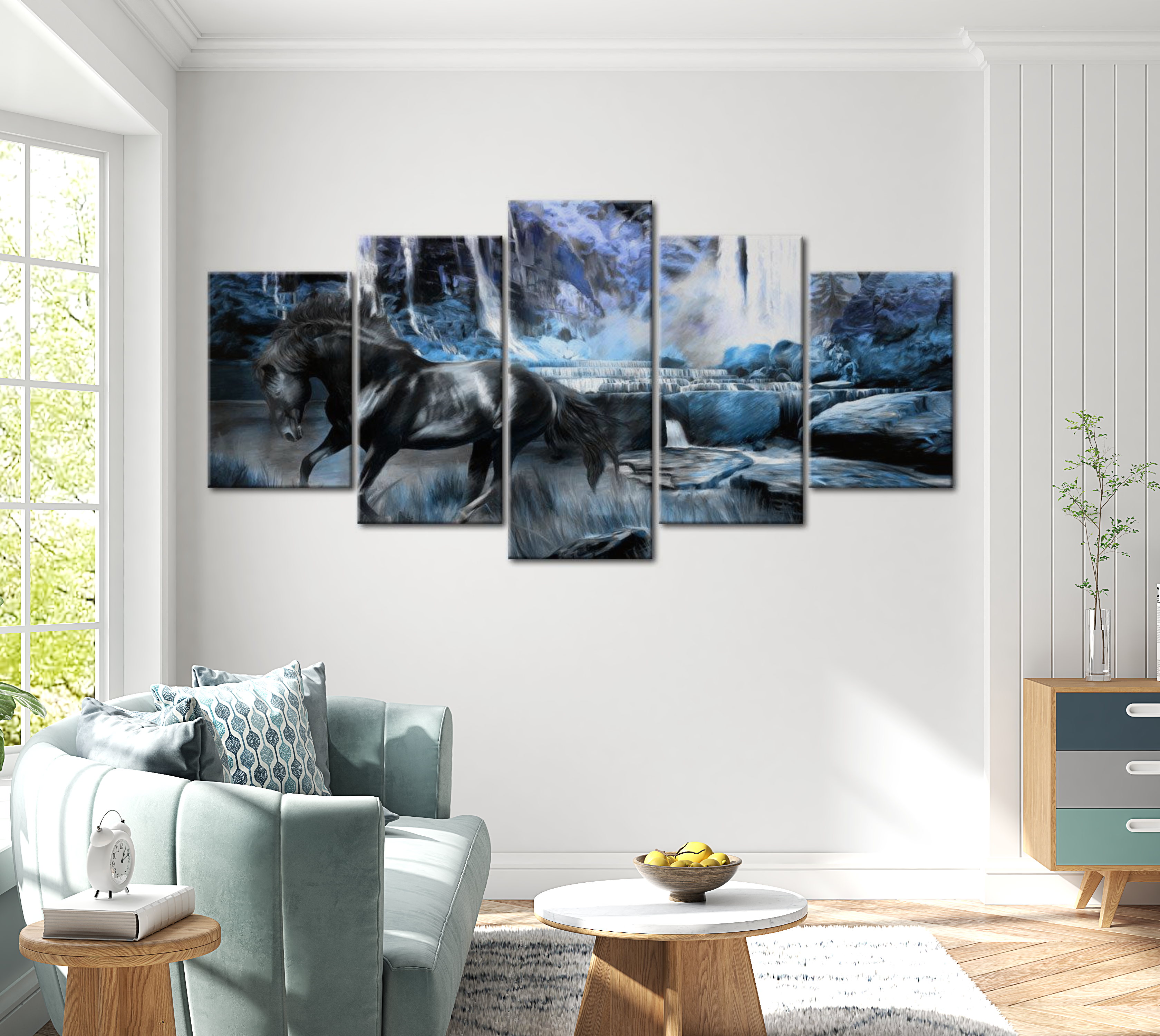 Animal Canvas Wall Art - Azure Waterfall - 5 Pieces