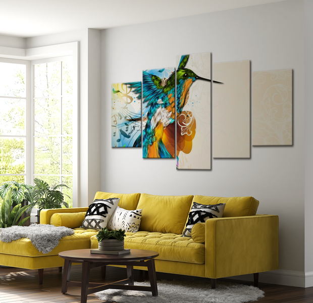 Animal Canvas Wall Art - Bird Music - 5 Pieces