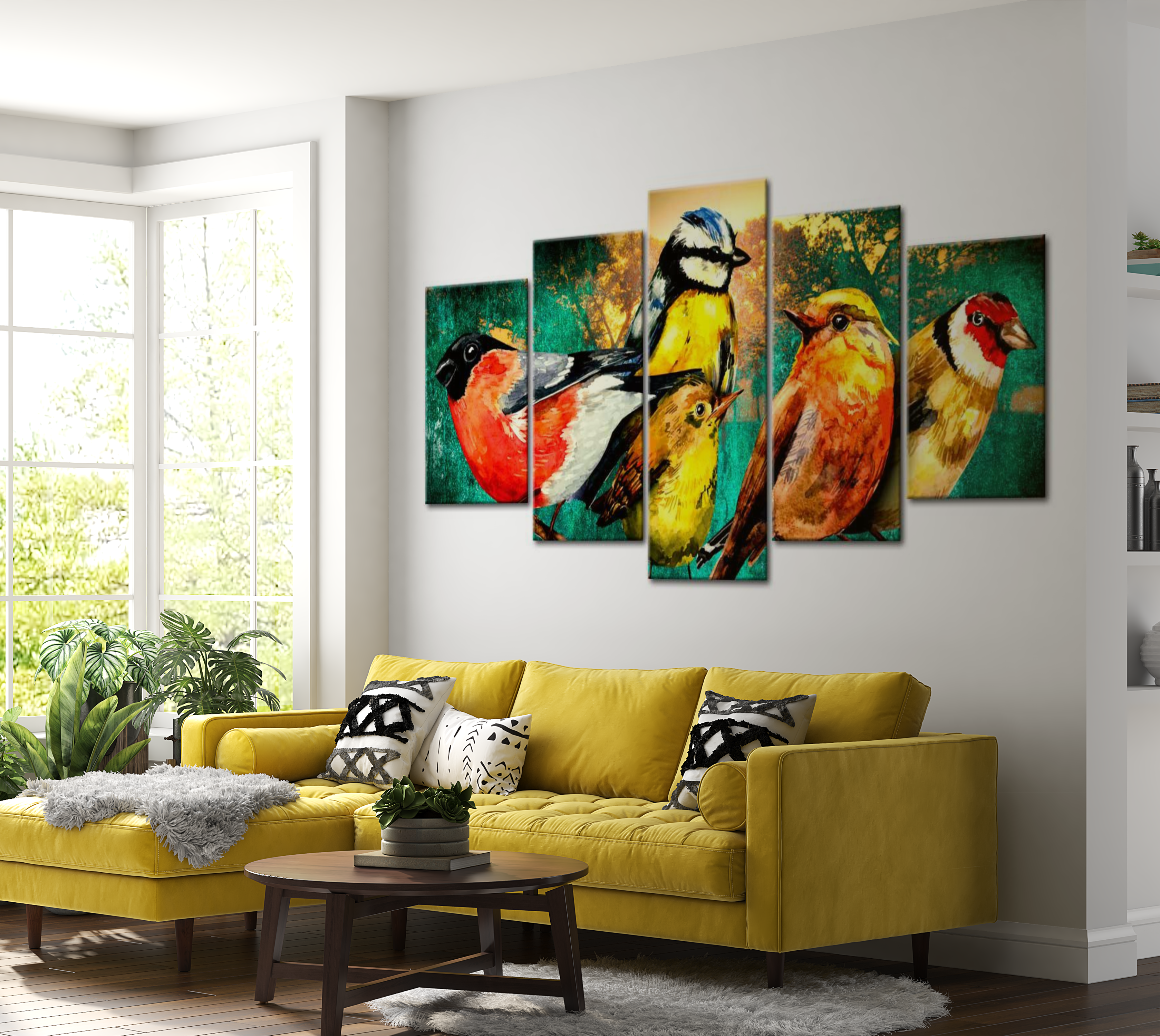 Animal Canvas Wall Art - Birds Meeting - 5 Pieces