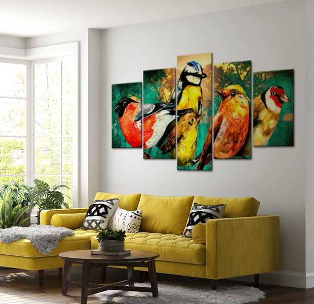 Animal Canvas Wall Art - Birds Meeting - 5 Pieces