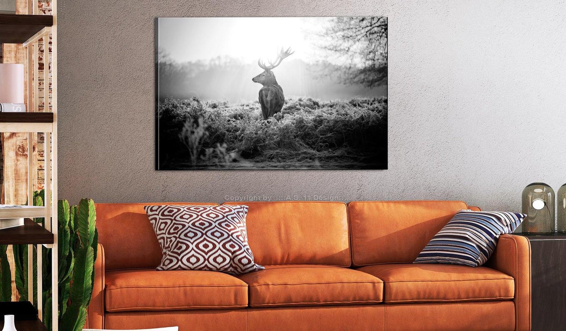 Stretched Canvas Animal Art - Black And White Deer