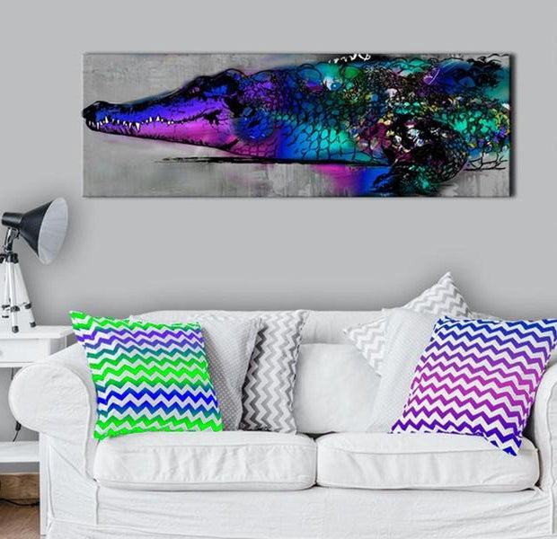 Stretched Canvas Animal Art - Blue Alligator