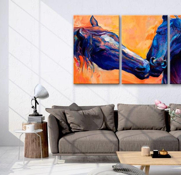 Stretched Canvas Animal Art - Blue Horses