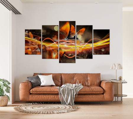 Animal Canvas Wall Art - Bright  Butterflies - 5 Pieces
