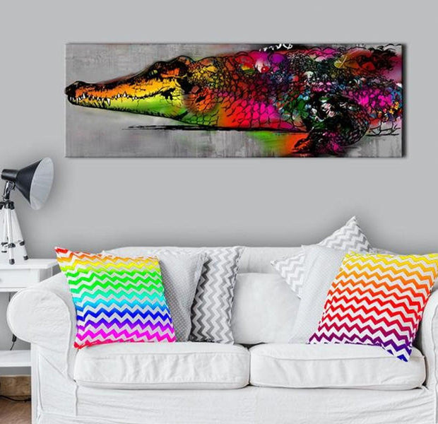 Stretched Canvas Animal Art - Colourful Alligator