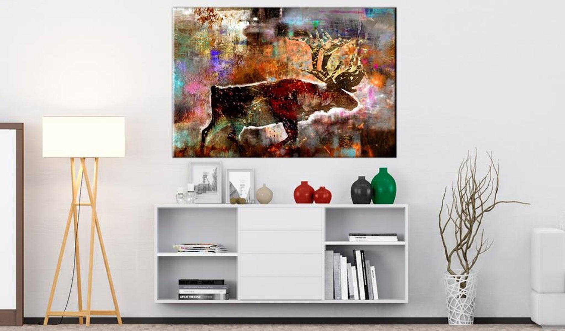 Stretched Canvas Animal Art - Colourful Caribou