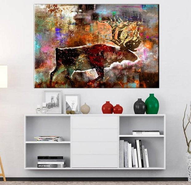 Stretched Canvas Animal Art - Colourful Caribou