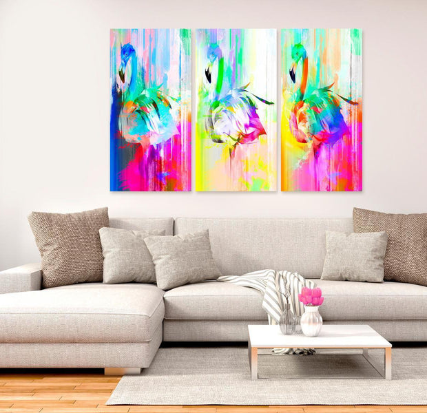 Stretched Canvas Animal Art - Colourful Flamingos