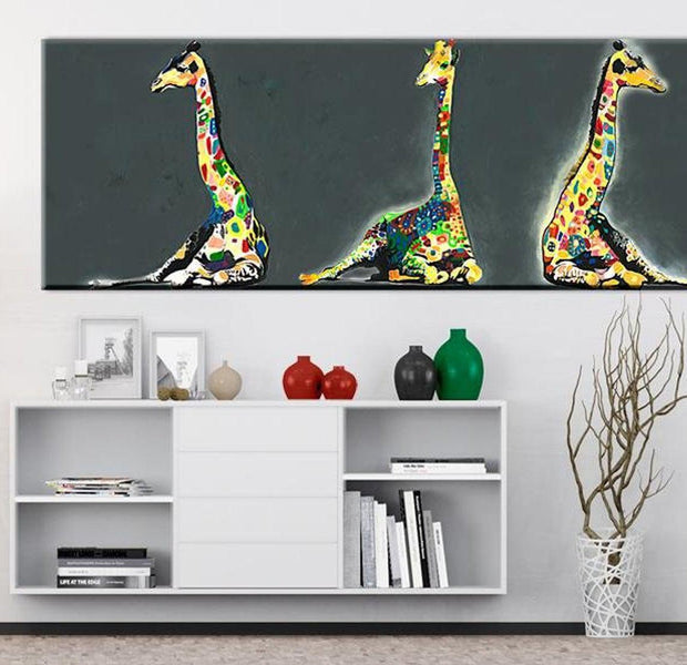 Stretched Canvas Animal Art - Colourful Giraffes