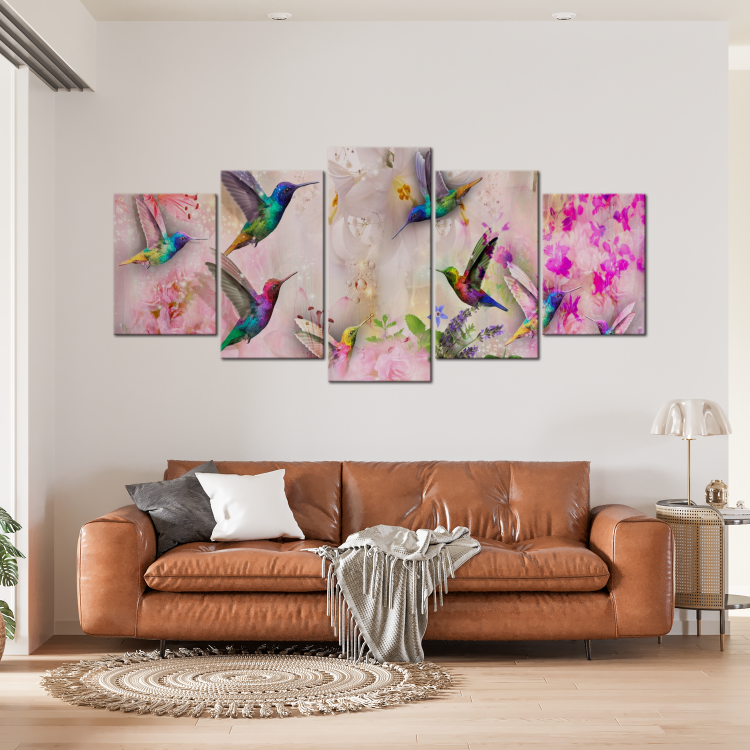 Stretched Canvas Animal Art - Colourful Hummingbirds Pink 40"Wx20"H