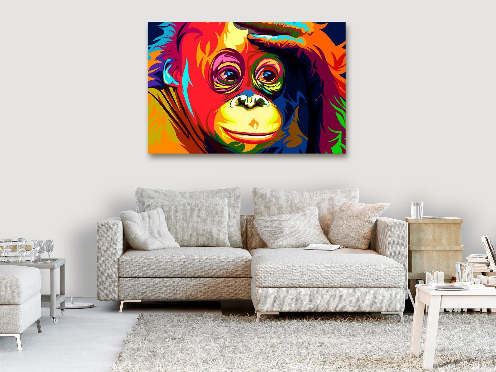 Stretched Canvas Animal Art - Colourful Orangutan Wide