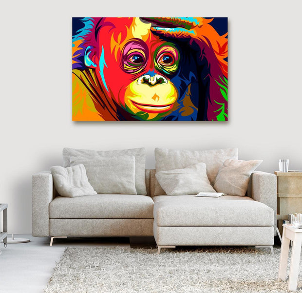 Stretched Canvas Animal Art - Colourful Orangutan Wide